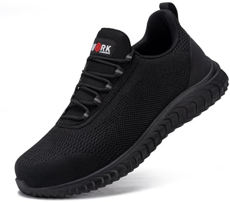 LARNMERN Steel Toe Shoes for Men Slip On Indestructible Work Safety Sneakers Lightweight Composite Toe Shoe 51666(9 Men, Black)