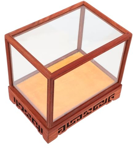 TOGEVAL Figurine Storage Case with Glass and Wood Material Chinese Style Lightweight and Wear Resistant Display Box for Buddha Statues and Collectibles Suitable for Table or Cabinet Use