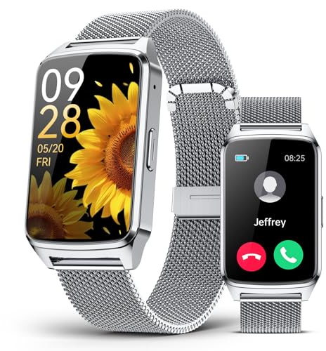 paybay Smartwatch Damen Herren mit Telefonfunktion, 1,57 Fitness Tracker Smart Watch, 110+ Sportmodi Fitnessuhr mit Herzfrequenz/SpO2/Schlaf Monitor Schrittzähler,Sportuhr für iOS Android Silber