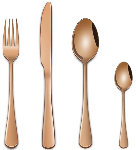 Rose Gold 16-Piece Cutlery Sets Service for 4,Stainless Steel Flatware Sets Includes Knife Spoon Fork Kitchen Eating Utensils Sets,Copper Tableware Sets for Home