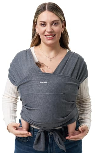 Momcozy Fascia per neonati – Anello facile da indossare – Fascia per il trasporto traspirante per mani libere – Marsupio regolabile da 3,6 kg a 15 kg (Grigio)