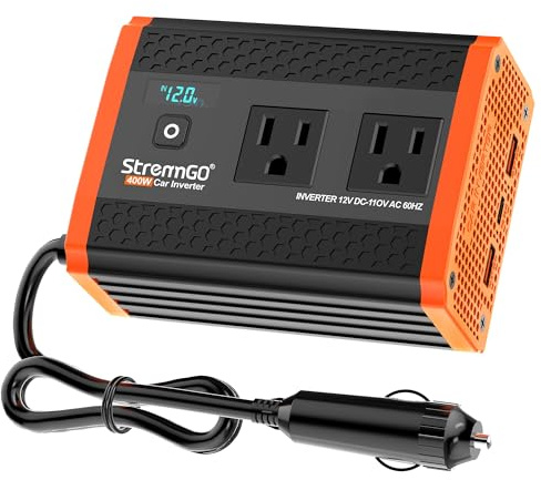 400W Car Power Inverter for Vehicles, Portable ​Charger Converter Dual AC Car Plug Adapter Outlet, USB 24W/30W Fast Charger, Car Cigarette Lighter Adapter for Laptop, Phone on Road Trip Essentials