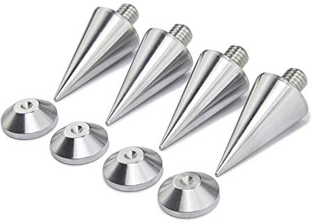M8 högtalarspikar och dynor set – Ø20 × 37 mm aluminiumspikar med Ø20 × 6 mm dynor – antivibrationsisoleringsfötter för högtalare, Hi-Fi-stativ, skåp och soundbars – premium EU-tillverkad