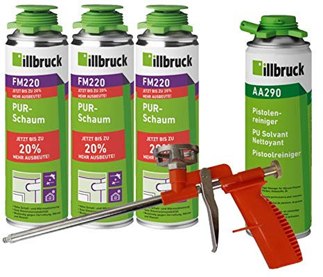 illbruck Profi Set 3 x FM220 PUR-skum monteringsskum pistolskum á 500 ml burkar illbruck AA290 rengöringsmedel skumpistol Compact