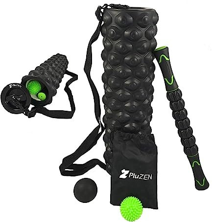 Faszientool-set für selbstmassage | 45 cm Faszienrolle (Schaumstoffrolle), 7 Rollen Massagestab, 2 Faszienball (Lacrosse, Spikey) | Zur myofaszialen Freisetzung, Tiefenmassage und Triggerpunkttherapie
