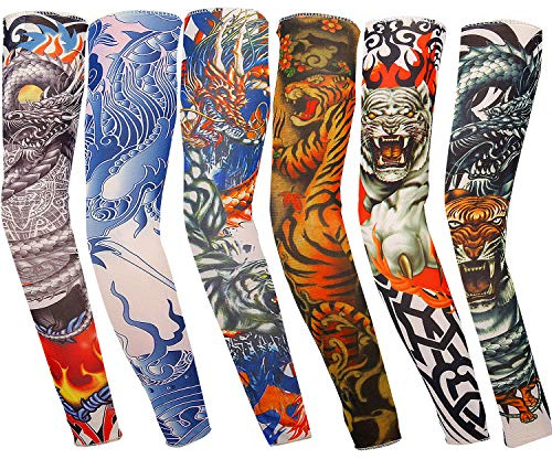 Vordas Manches Faux Tatouage, 6pcs Temporaire Faux Glissement Tatouage Manches Bras Kit Collection (D)