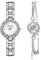 Clastyle Uhr mit Armband Damen Set Silber Perlmutt Strass Armbanduhren für Damen Glänzender Edelstahlband Silber Damen Uhr Set Geschenk