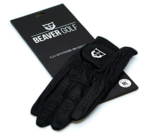 BEAVER GOLF Herren Golf Handschuh Schwarz - Premium Cabretta-Leder - Nachhaltig - Handarbeit (L, Links (Rechtshänder))