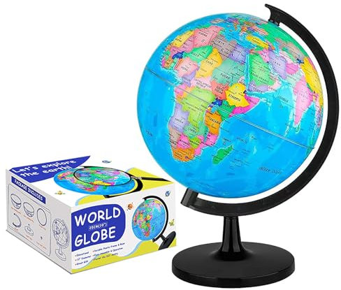 Fun Lites 25CM World Globe for Kids Learning, DIY Assemble Educational Rotating World Map Globes Large Size Decorative Earth Children Globe for Classroom Geography Teaching, Desk and Office Decoration