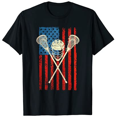 Lacrosse LAX American USA Flag Lacrosse Racket Helmet T-Shirt for Women Kids Men