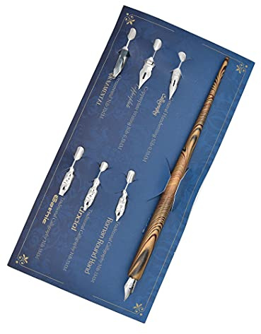 Gullor Dopppenna i trä, kalligrafi-set med svart bläck och 6 spetsar för nybörjare, barn, skrivande, signaturer och ritande, guld