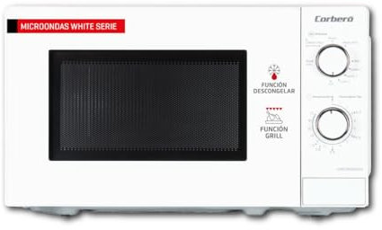 Corbero CMICM5020GW Microondas de Libre Instalación Cap. 20 Litros, Color Blanco, Potencia 700 W, Grill, Descongelar, 9 Niv. Potencia, Control Mecánico, Temp. 35 Min, Plato Giratorio 255