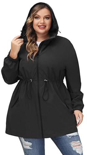 Hanna Nikole Damen Jacke Casual Leicht Regenjacke Übergangsjacke Damen Outdoorjacke Fahrrad mit Kapuze Schwarz 50