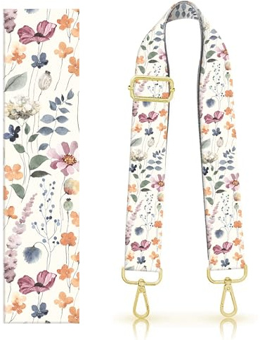 DANHRO Purse Strap Replacement Belt Crossbody 1.5 Wide Golden Buckle Cute Shoulder Strap Durable Adjustable Guitar Straps for Canvas Bag Handbag Cute Watercolor Flowers