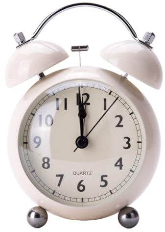 Surakey Reveil Vintage sans Tic-tac, Double Cloche Réveil Métal, Petit Rond Réveil Numérique avec Veilleuse, Réveil Quartz Silencieux, Style Européen Horloge de Bureau Vintage pour Chambre (Blanc)