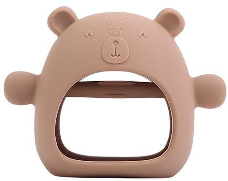 Baby Teether Glove – Bear Shaped Silicone Teething Toy for Infants & Toddlers – BPA-Free, Soft, Anti-Drop, Easy-Grip Design – Newborn Essentials – Brown