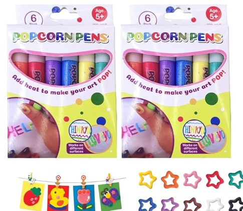 Magiska Popcorn Pennor, Magiska Popcorn Färg Pennor | 2 lådor med roliga 3D-konsttryck bubbelpennor | Magisk popcornfärgpenna för barn - gratulationskort och jul