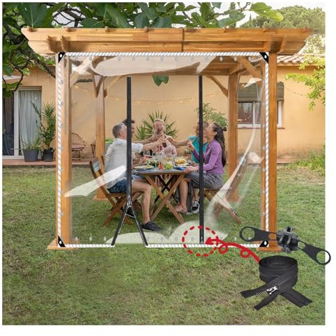 PVC Tarpaulin with Zipper,Outdoor Clear Tarp ,with Zipper,Curtain Garage Door Curtain,Clear Waterproof Tarp, Duty Heavy Tear Resistant Cover for Camping,Windproof,Anti-UV(H2.9xW6m/H9.5xW19.6ft)