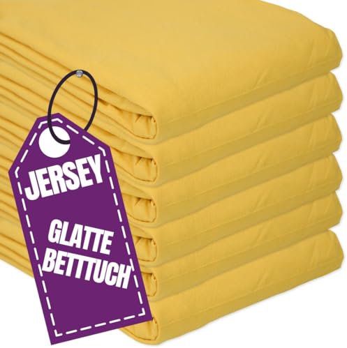 Jersey Glatte Bettlaken 160 x 200 cm ohne Gummizug Gelb - Elastische, einfarbige Baumwolle Haustuch - Klassische Hotel Bettücher ohne Spanngummi Laken