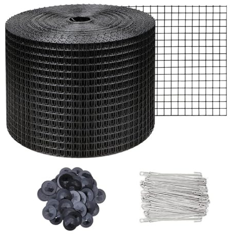 Solskyddande fågelnät, 30 m x 20 cm PVC-belagd solpanel fågelnät kit, förebyggande kontrollbarriär för att stoppa duvor häckar, fågelsäkert nät, fågelavskräckande tråd med 100 st fästelement i