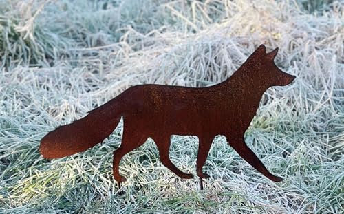 Volpe andata 60 x 32 cm da inserire, decorazione da giardino, resistente alle intemperie, ruggine, statuetta da giardino in metallo arrugginito, animale della foresta