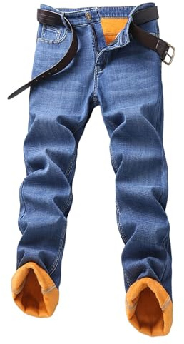 Vhersily Jeans de travail pour homme, jeans thermiques pour automne et hiver, avec doublure en polaire, slim fit, élastique, en denim, pantalon d'hiver de neige, streetwear, doux et confortable, bleu