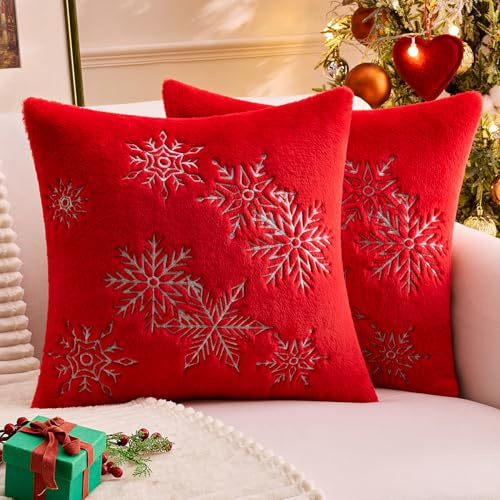 MIULEE Set di 2 Natale Natalizie Federe Cuscini Neve Decorativo Copricuscini in Pelliccia Morbido Cuscino Divano Decorazione per Soggiorno 45x45 cm, Grigio-R