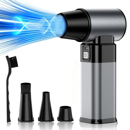 Jkevow Aria Compressa Elettrico, Pressione Massima del Vento 500g Forte Soffiatore Aria Compressa, 4 Velocità Regolabile per Elettronica, Divani, Auto, Neve e Foglie Soffiate All'aperto