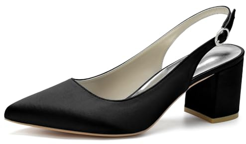 LRMYMHY Zapatos De Novia De Tacón Grueso para Mujer Puntiagudo Zapatos De Vestir De Fiesta Sexy con Hebilla Destalonada,Negro,38 EU