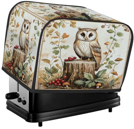 Copertura per tostapane vintage con gufo autunnale su tronco d'albero, copertura antipolvere per macchina del pane, piccolo elettrodomestico da cucina