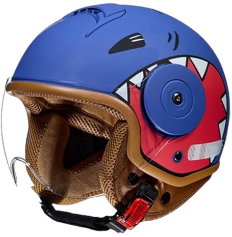 Barnhalvhjälm med solskydd for barn i åldrarna 3-14, ECE-certifierad barnmotorcykelhjälm, retro och lätt, lämplig for skotrar och terrängfordon(A)