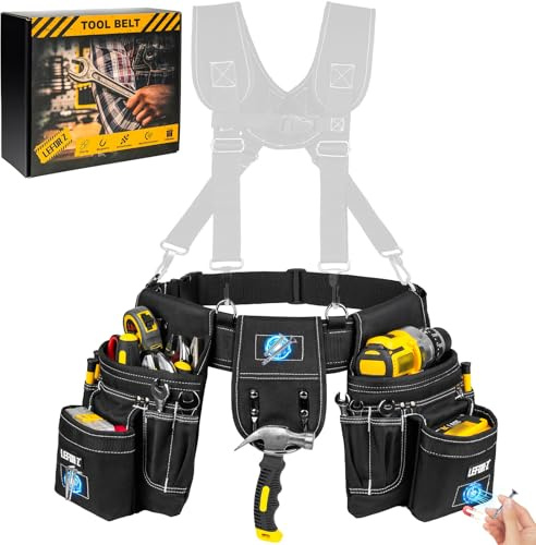 LEFOR·Z Tool Belt with 4 D-Rings,27-Pockets Tool Belts for Men,Construction
