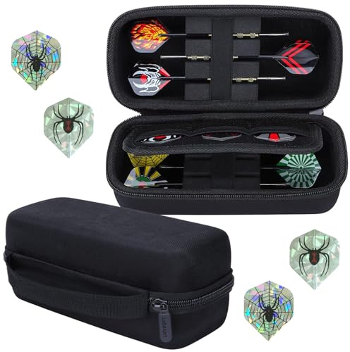 JYJLLM 5PCS Dart Case Storage Set, Hard EVA Shell Carrying Bag with 4 Spider Flight Wings for Steel Tip Soft Tip Darts Accessories