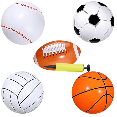 SilverChry Strandboll, uppblåsbar strandboll, set da 6 Pezzi (5 Palline e 1 Pompa), uppblåsbar boll, för Beach Pool Sports Game Party Supplies