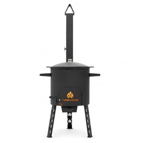 FlameFusion Utschak M vedeldad ugn med Kazan 12 liter inkluderad [storlek valfri] - Uchag Kazanugn för grillning & matlagning