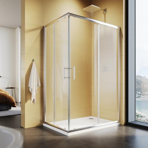 Modern 80 x 120 cm duschkabin med hörningång, dubbla skjutdörrar, 5 mm säkerhetsglas, 185 cm höjd – elegant badrumsuppgradering och effektiv platsbesparande lösning