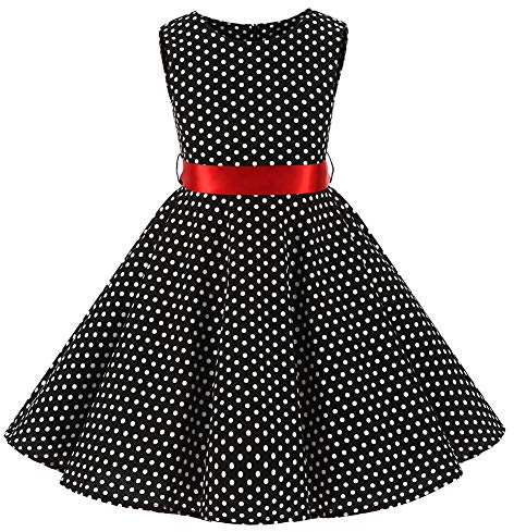 SXSHUN Robe Fille Enfant de Bal Polka Vintage pin-up à 'Audrey Hepburn' 50's 60's Rockabilly Halter Robe Fille Enfant de soirée Cocktail sans Manches