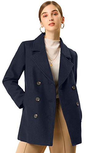 Allegra K - Cappotto invernale da donna a doppio petto, a maniche lunghe - Blu - S