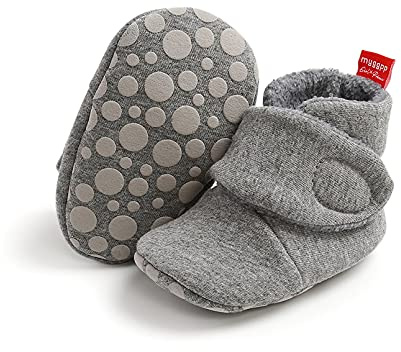 TMEOG Baby Booties Slippers Infant Boots Newborn First Walking Shoes Baby Winter Sock Crib Shoes for Boys Girls 12-18 Months (Grey)