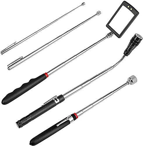 ANCLLO 5 st teleskopiskt magnetiskt upphämtningsverktyg utdragbar magnetpinne med 0,7 kg 1,4 kg och 7,8 kg teleskopspegel, teleskopficklampa