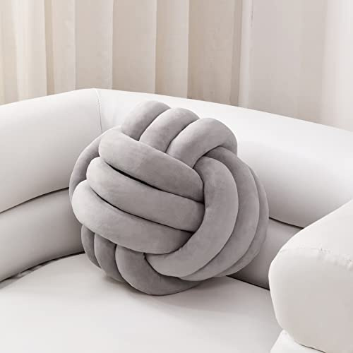 Sioloc Almohadas de nudo suave, cojín redondo para decoración del hogar, almohada de felpa, almohada anudada hecha a mano (7.8 pulgadas, gris)