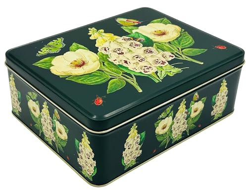 MediMuc Geschenkdose Design Madame Treacle - Liebevoll gestaltete rechteckige Vorratsdose - Motiv Botanical - Blechdose, Keksdose, Dose - Maße: (L x B x H): 19,5 x 15,4 x 7,5cm - Volumen ca. 2,25L