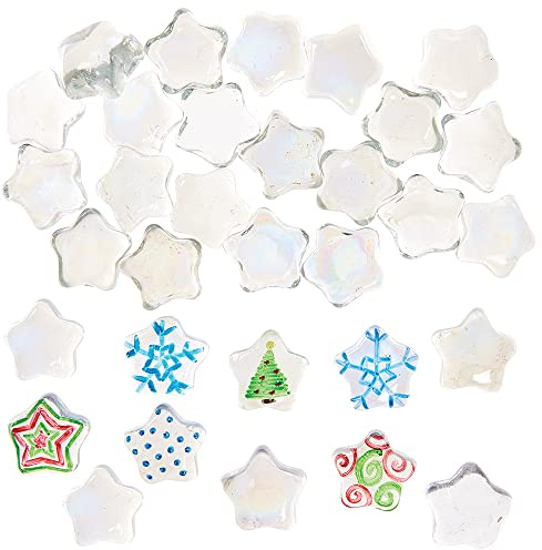 Baker Ross FX269 Star Glass Painting Stones - Pack of 30, Home Decoration Crafts for Kids, Glass Craft Kit, Paint Your Own