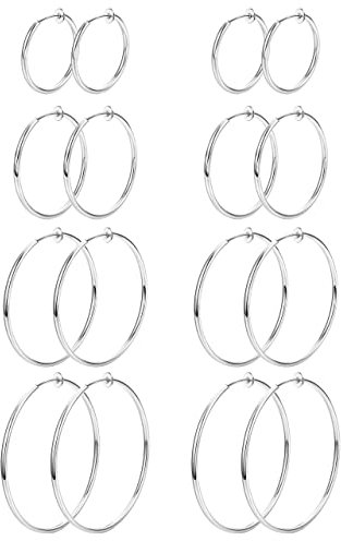 Morfetto 8 Paar Clip-On-Creolen Edelstahl-Clip-On-Ohrringe für Frauen Gefälschte Creolen Frühlings für nicht durchbohrte Ohren Silber