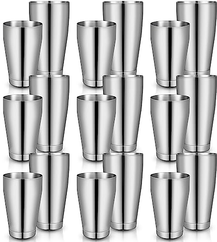 Dandat 16 Pcs Cocktail Shaker Boston Cocktail Shaker Set, Stainless Steel Martini Drink Shakers Bartending, 18 Oz & 28 Oz Bar Professional Shake Mixer Tin Tools for Bartender Cocktails (Silver)