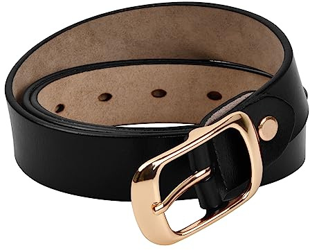 Hoxfly Elegante Cinturón de Cuero para Mujer Con Hebilla Metálica Dorada, Moda para Jeans Vestidos Camisas Pantalones Casual, 2.7cm de Ancho Negro y Marrón (B)