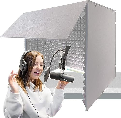COYEUX Schalldichte Schaumstoffplatten, Mikrofon-Schallschutz-Akustikschaumplatte, für Desktop-Studio-Gesangs-Audio-Musikaufnahme-Gesangskabine, Tonkabine grau
