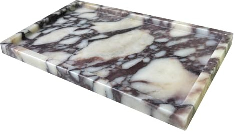 OAIQNUJ Natural Marble Vanity Tray, 9.8x5.9 Genuine Calacatta Viola Marble Tray for Bathroom/Kitchen/Dresser