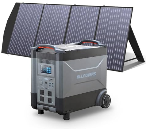 ALLPOWERS R4000 Outdoor Generator with 200W Portable Solar Panel, 3456Wh LiFePO4 Portable Power Station, Huge 4000W AC Output, UPS Solar Generator For Home Backup RV Travel Outdoor Camping