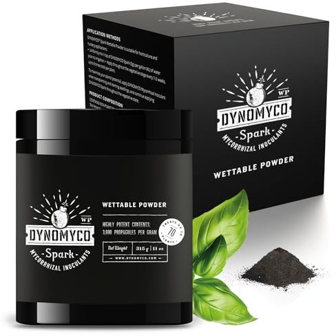 DYNOMYCO Spark WP Mycorrhizal Fungi, 11oz Wettable Powder – 3-In-1 Root Enhancer Amplifies Nutrient Uptake & Yield –Treats 70 Plants, Indoor/Outdoor Bio-Stimulant – Dissolves Fast in Seed Starter Soil